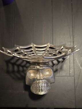 Silver Skull Candy Dish with Spiderweb Bowl And Decorative Balls Halloween Decor